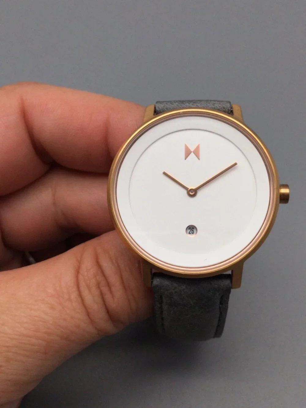 MVMT Signature II Watch Women 34mm Rose Gold Tone Date Gray Band New Battery